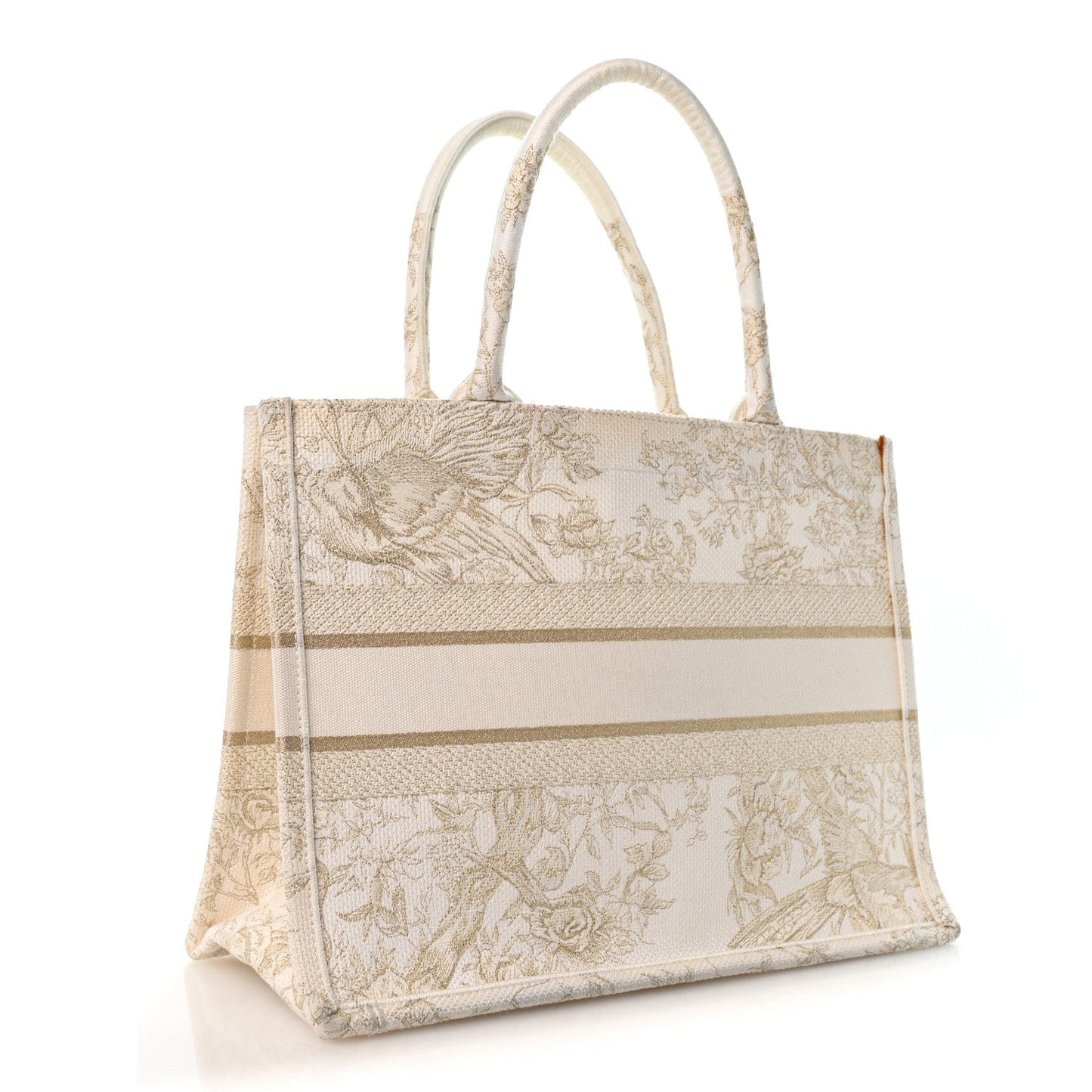 Canvas Embroidered Medium Jardin D'Hiver Book Tote White Gold