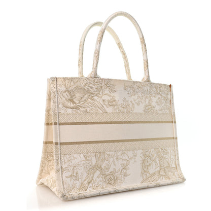 Canvas Embroidered Medium Jardin D'Hiver Book Tote White Gold