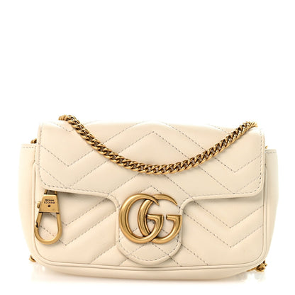 Calfskin Matelasse Super Mini GG Marmont Shoulder Bag White