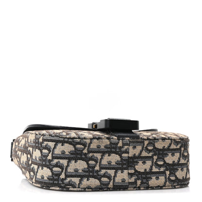 Grained Calfskin Oblique Mini Saddle Messenger Bag With Flap Beige Black