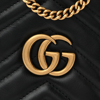 Calfskin Matelasse Mini GG Marmont 2.0 Bucket Bag Black