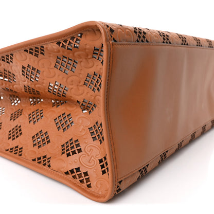 Calfskin GG Monogram Diamond Cut Medium Ophidia Tote Bag Brown