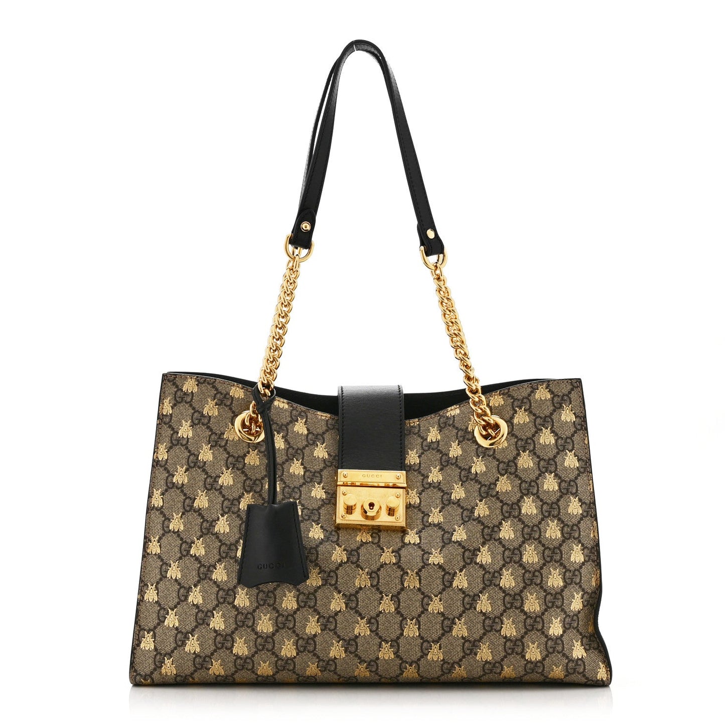GG Supreme Monogram Bees Medium Padlock Tote Beige Oro Black