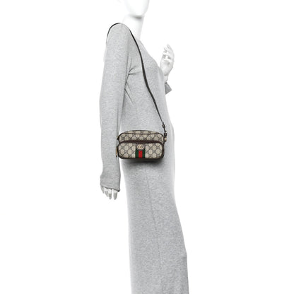 GG Supreme Monogram Textured Dollar Calfskin Web Mini Ophidia Convertible Shoulder Bag Beige Ebony New Acero