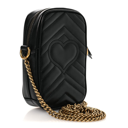 Calfskin Matelasse Mini GG Marmont Crossbody Bag Black