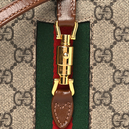 GG Supreme Monogram Azalea Calfskin Web Mini Jackie 1961 Hobo Beige Ebony Brown Sugar