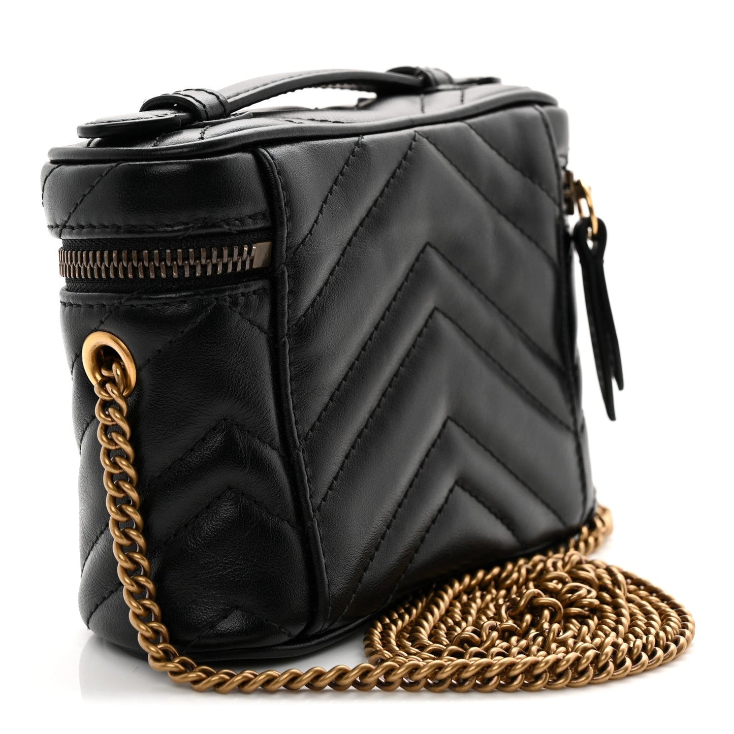 Calfskin Matelasse Chevron Mini GG Marmont Top Handle Bag Black