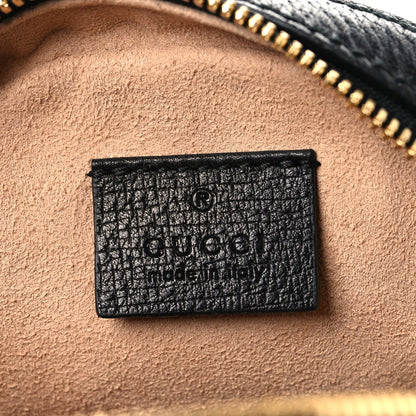 Grained Calfskin Web Mini Ophidia Round Shoulder Bag Black