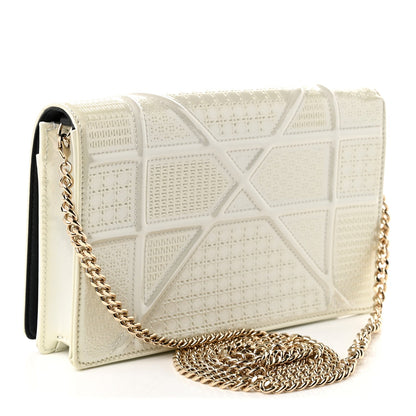 Patent Micro-Cannage Diorama Wallet on Chain Pouch Metallic White