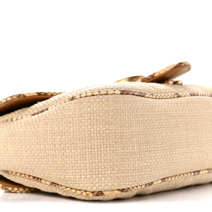 Raffia Elaphe Matelasse Small GG Marmont Shoulder Bag Natural Cream Brown