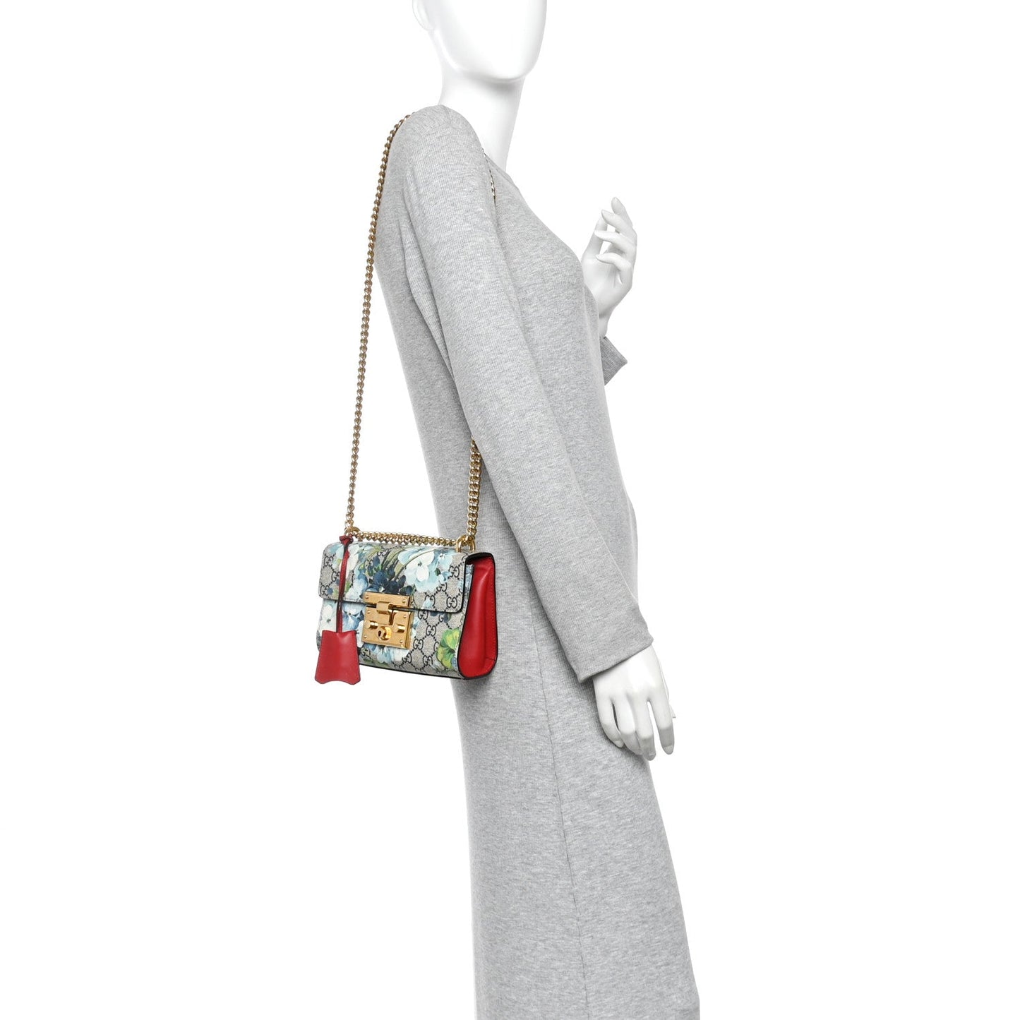 GG Supreme Monogram Blooms Small Padlock Shoulder Bag Beige Blue Navy Hibiscus Red