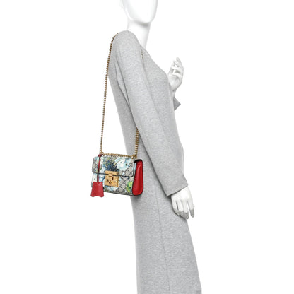 GG Supreme Monogram Blooms Small Padlock Shoulder Bag Beige Blue Navy Hibiscus Red