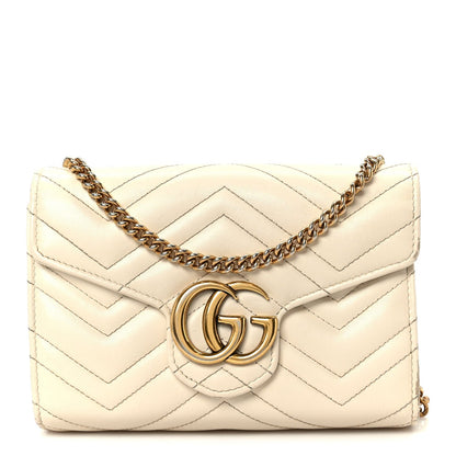 Calfskin Matelasse GG Marmont Chain Wallet Mystic White