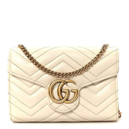 Calfskin Matelasse GG Marmont Chain Wallet Mystic White
