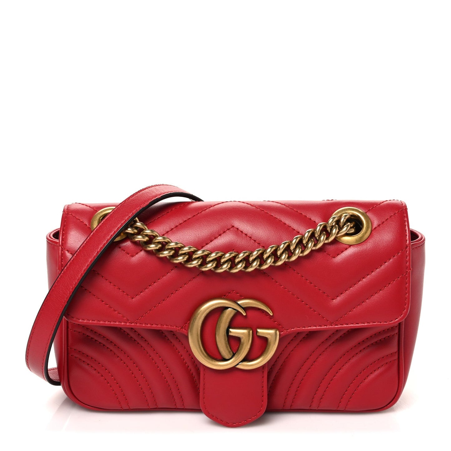 Calfskin Matelasse Mini GG Marmont Shoulder Bag Hibiscus Red