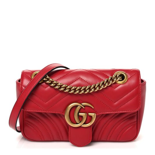 Calfskin Matelasse Mini GG Marmont Shoulder Bag Hibiscus Red