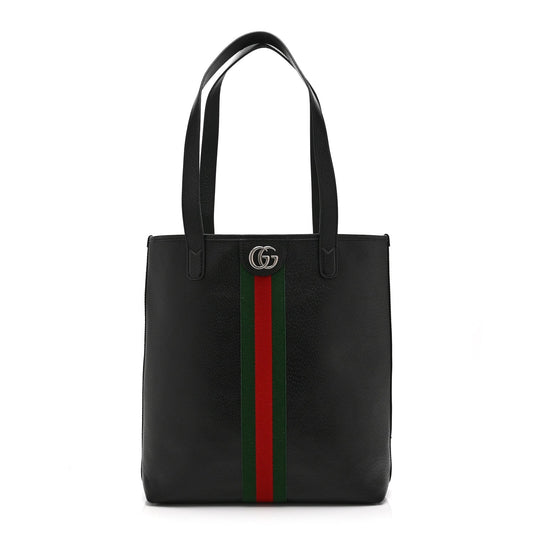 Textured Dollar Calfskin Web Medium Ophidia Tote Bag  Black