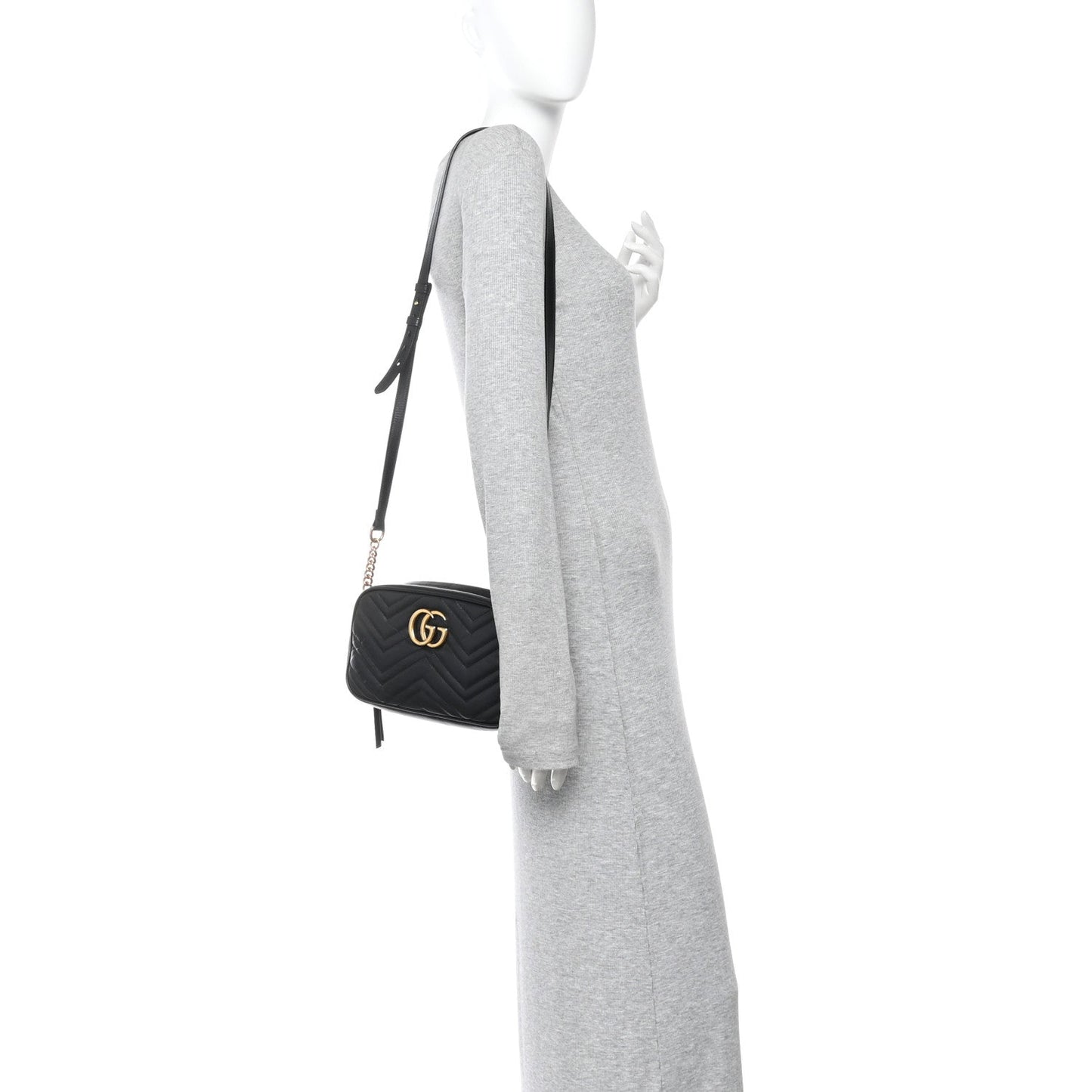 Calfskin Matelasse Small GG Marmont Chain Shoulder Bag Black