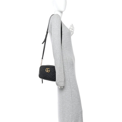 Calfskin Matelasse Small GG Marmont Chain Shoulder Bag Black