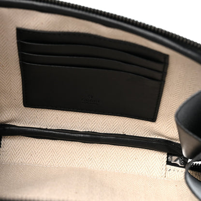 GG Supreme Monogram Textured Calfskin Emblem Mini Crossbody Black