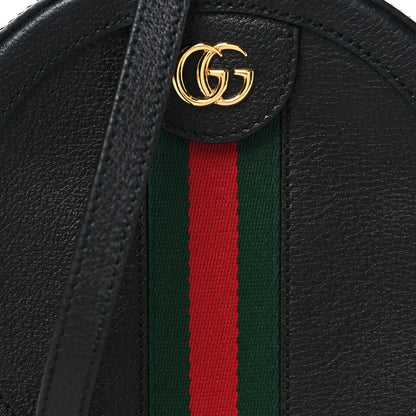 Grained Calfskin Web Mini Ophidia Round Shoulder Bag Black