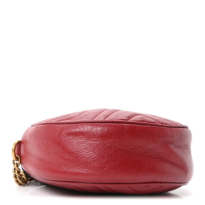 Glazed Calfskin Matelasse Heart Mini GG Marmont Round Shoulder Bag Romantic Cerise