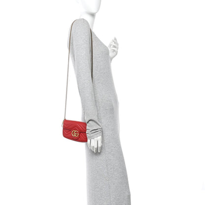 Calfskin Matelasse Super Mini GG Marmont Shoulder Bag Hibiscus Red