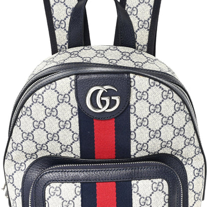 GG Supreme Monogram Textured Dollar Calfskin Web Small Ophidia Day Backpack Beige Blue Black