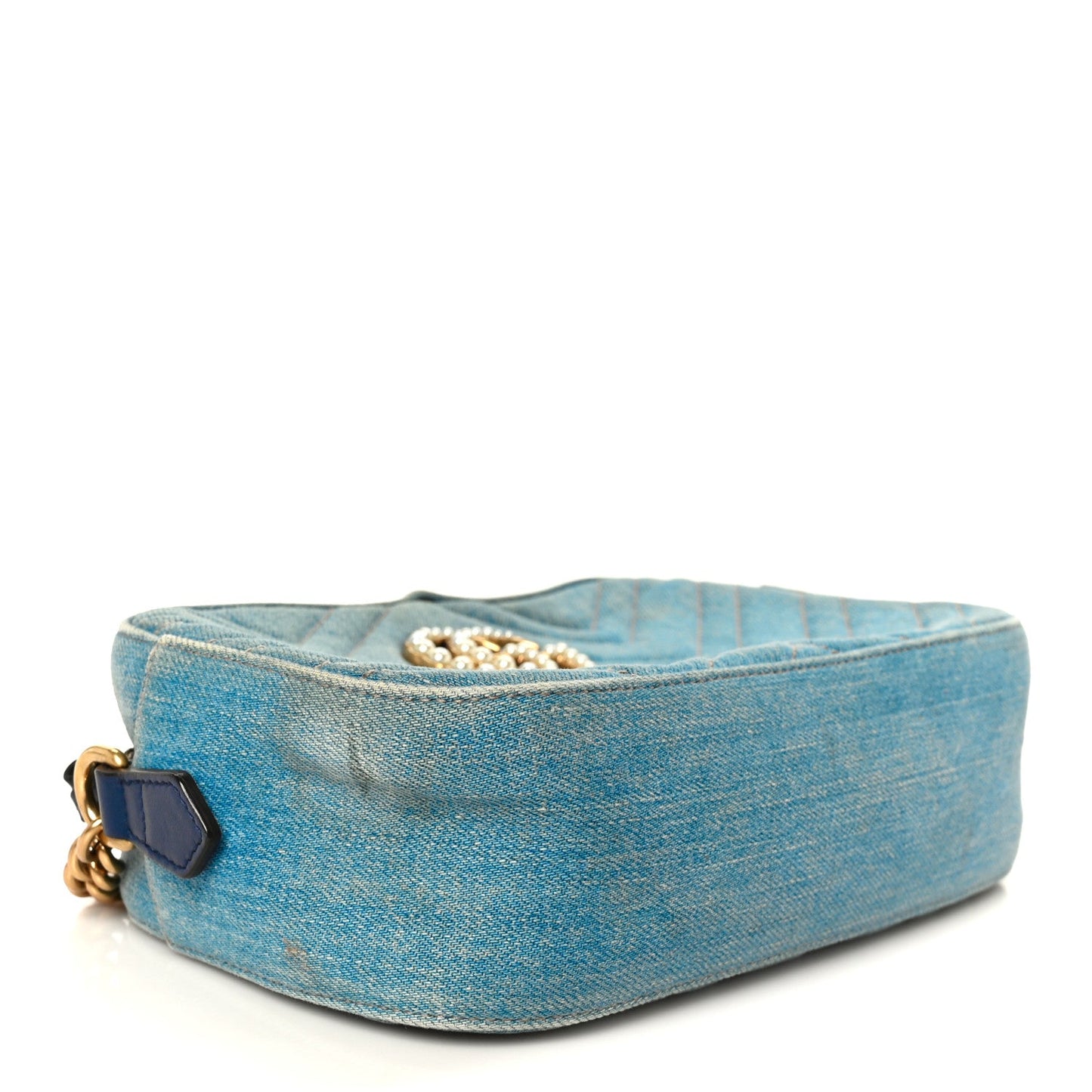 Denim Matelasse Small Pearly GG Marmont Chain Shoulder Bag Blue
