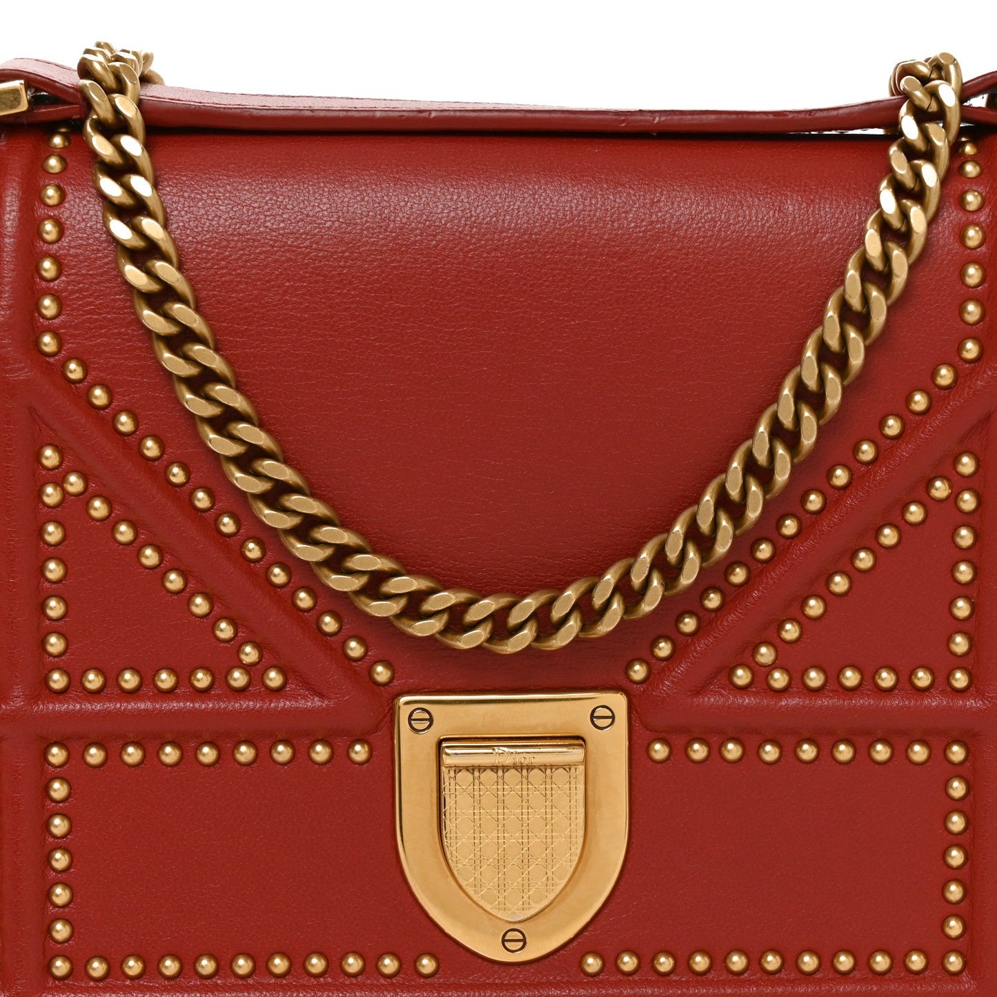 Calfskin Studded Diorama Flap Bag Red