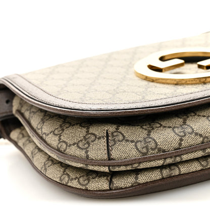 GG Supreme Monogram Textured Dollar Calfskin Web Medium Blondie Shoulder Flap Bag Beige Ebony New Acero