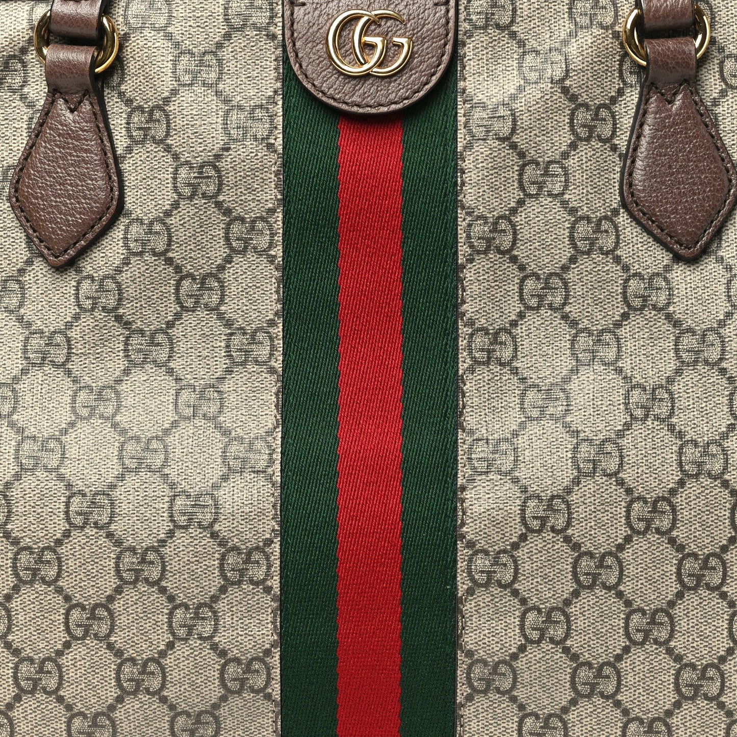 GG Supreme Monogram Textured Calfskin Web Medium Ophidia Shopping Tote Beige Ebony New Acero