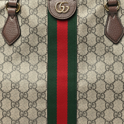 GG Supreme Monogram Textured Calfskin Web Medium Ophidia Shopping Tote Beige Ebony New Acero