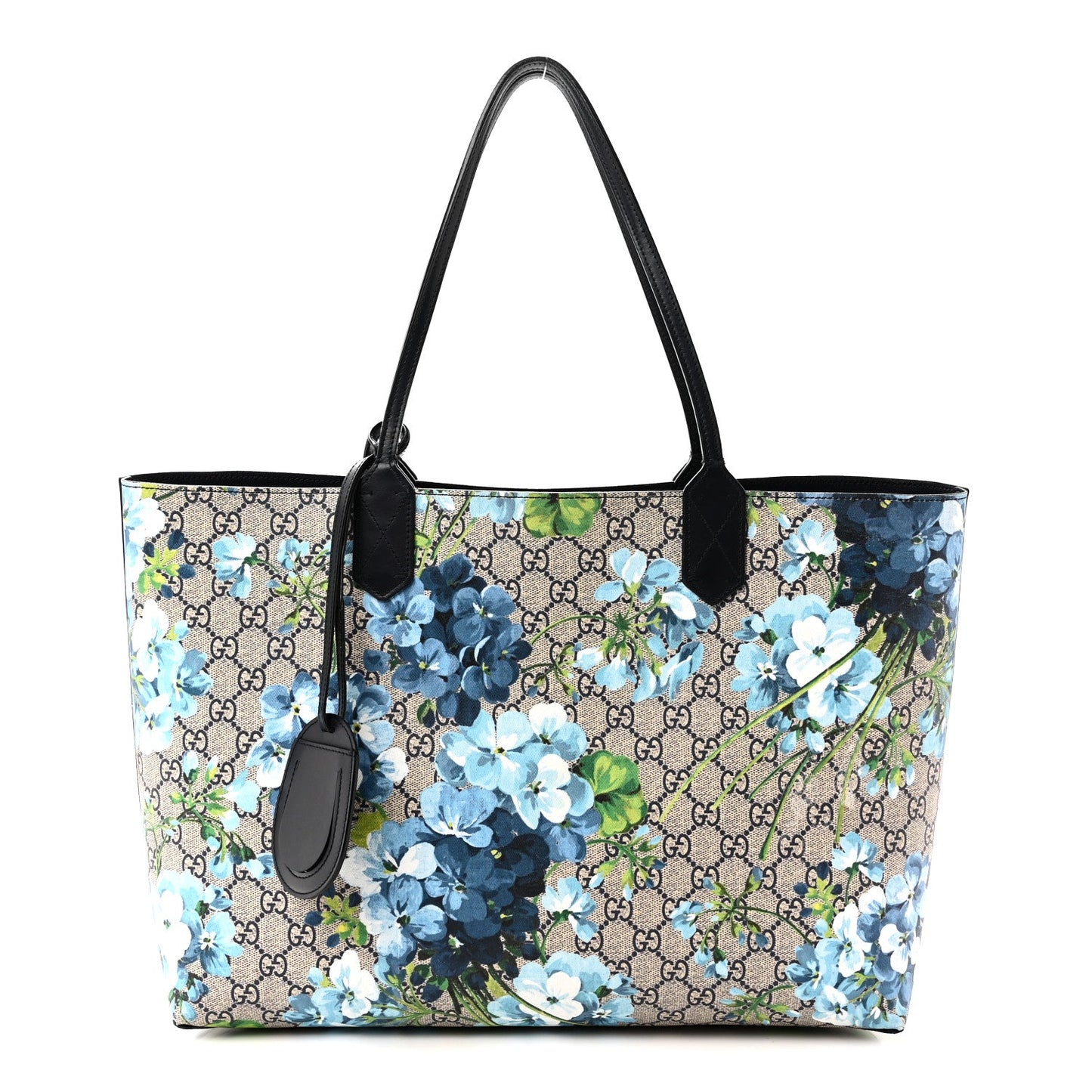 GG Supreme Monogram Blooms Medium Reversible Tote Beige Blue Navy