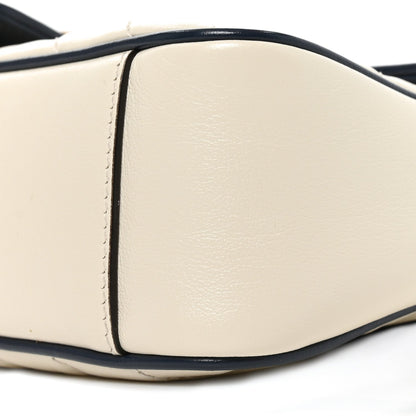 Vintage Effect Calfskin Matelasse Diagonal Small Torchon GG Marmont Shoulder Bag Mystic White Blue Agata