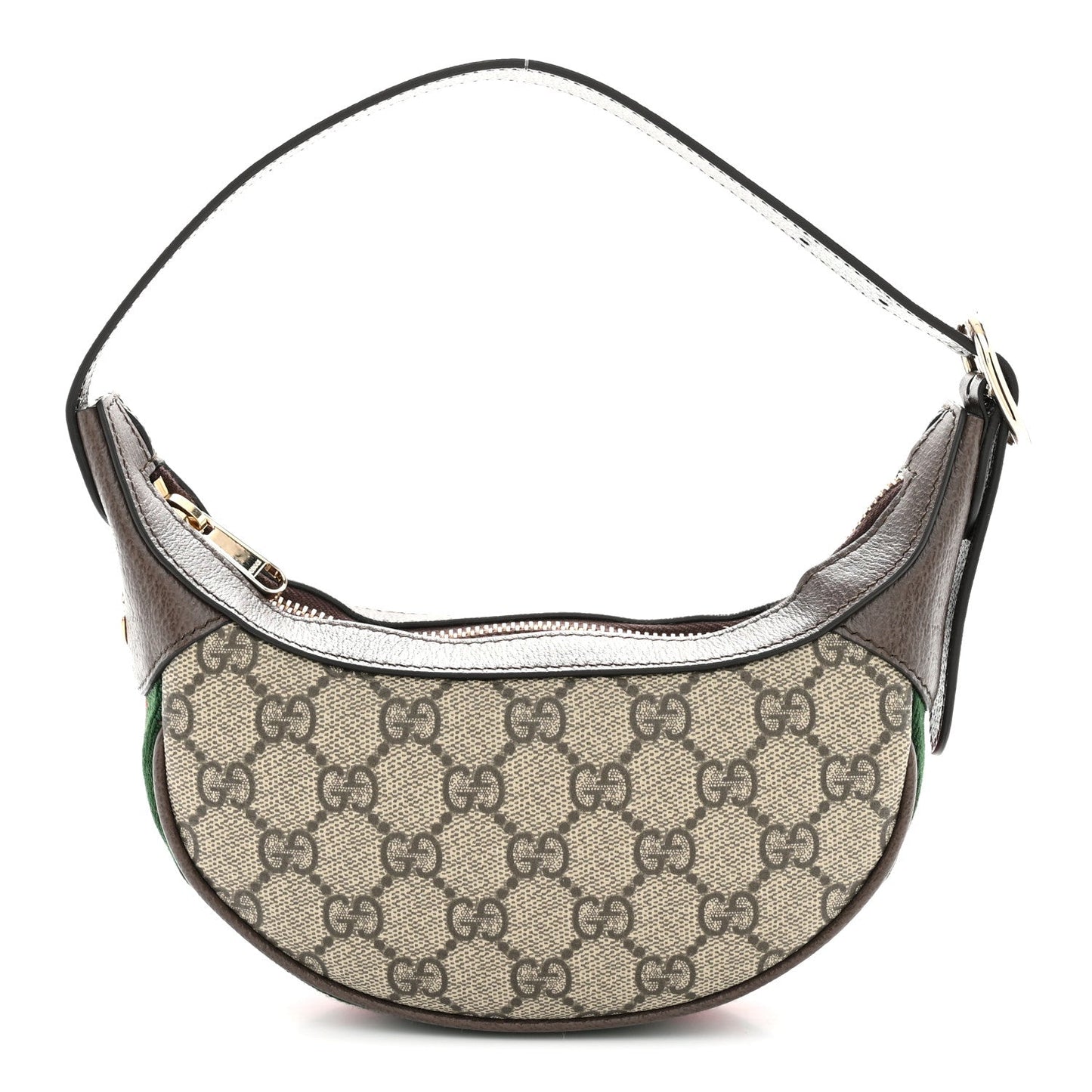 GG Supreme Monogram Textured Calfskin Web Mini Ophidia Half Moon Hobo Beige Ebony New Acero Beige Ebony New Acero