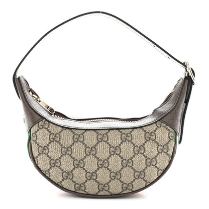 GG Supreme Monogram Textured Calfskin Web Mini Ophidia Half Moon Hobo Beige Ebony New Acero Beige Ebony New Acero