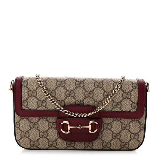 GG Supreme Monogram Azalea Calfskin Horsebit 1955 Mini Bag Beige Ebony Rosso Ancora
