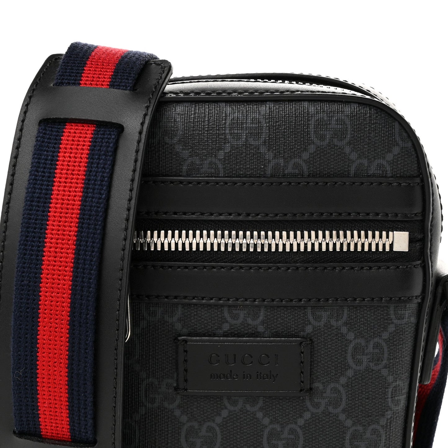 GG Supreme Monogram Appia Calfskin Web Small Camera Messenger Bag Black Grey