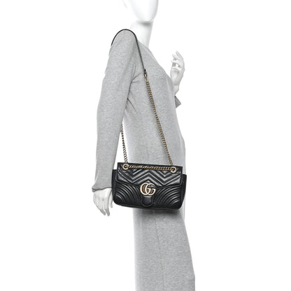 Calfskin Matelasse Small GG Marmont Shoulder Bag Black