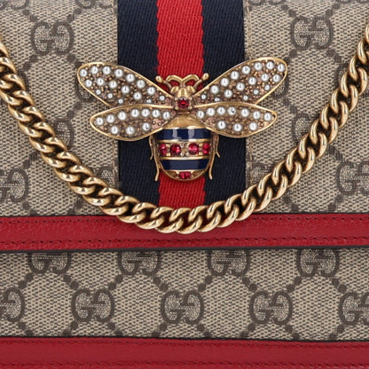 GG Supreme Monogram Web Queen Margaret Chain Wallet Red