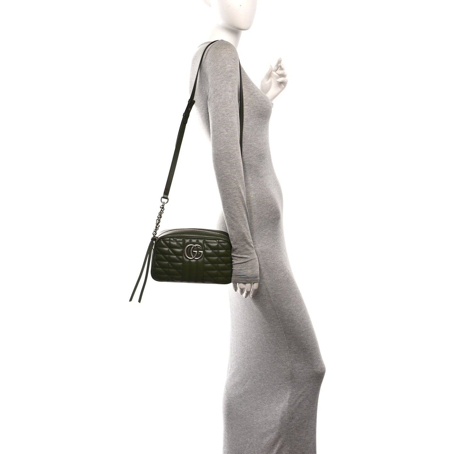 Calfskin Matelasse Aria Small GG Marmont Chain Shoulder Bag Military Wood