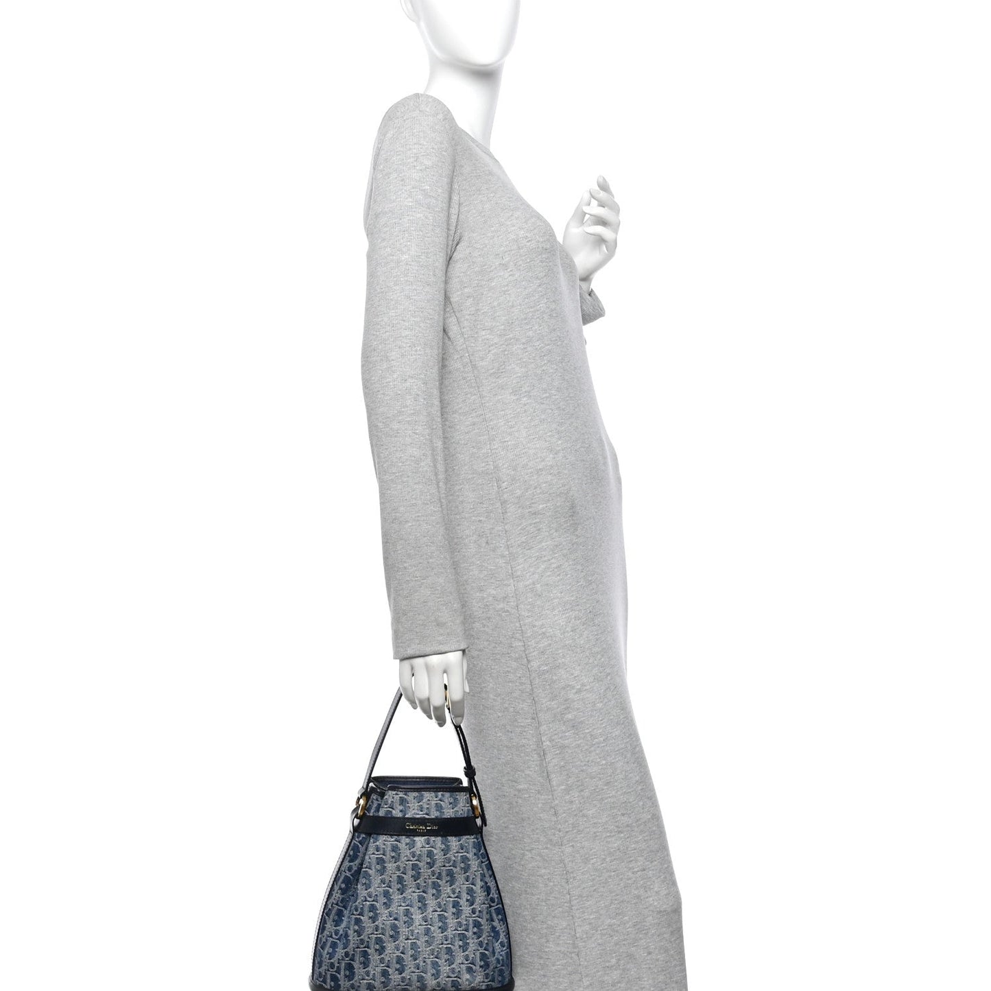 Denim Oblique Jacquard Medium C'est Chain Bucket Bag Denim Blue