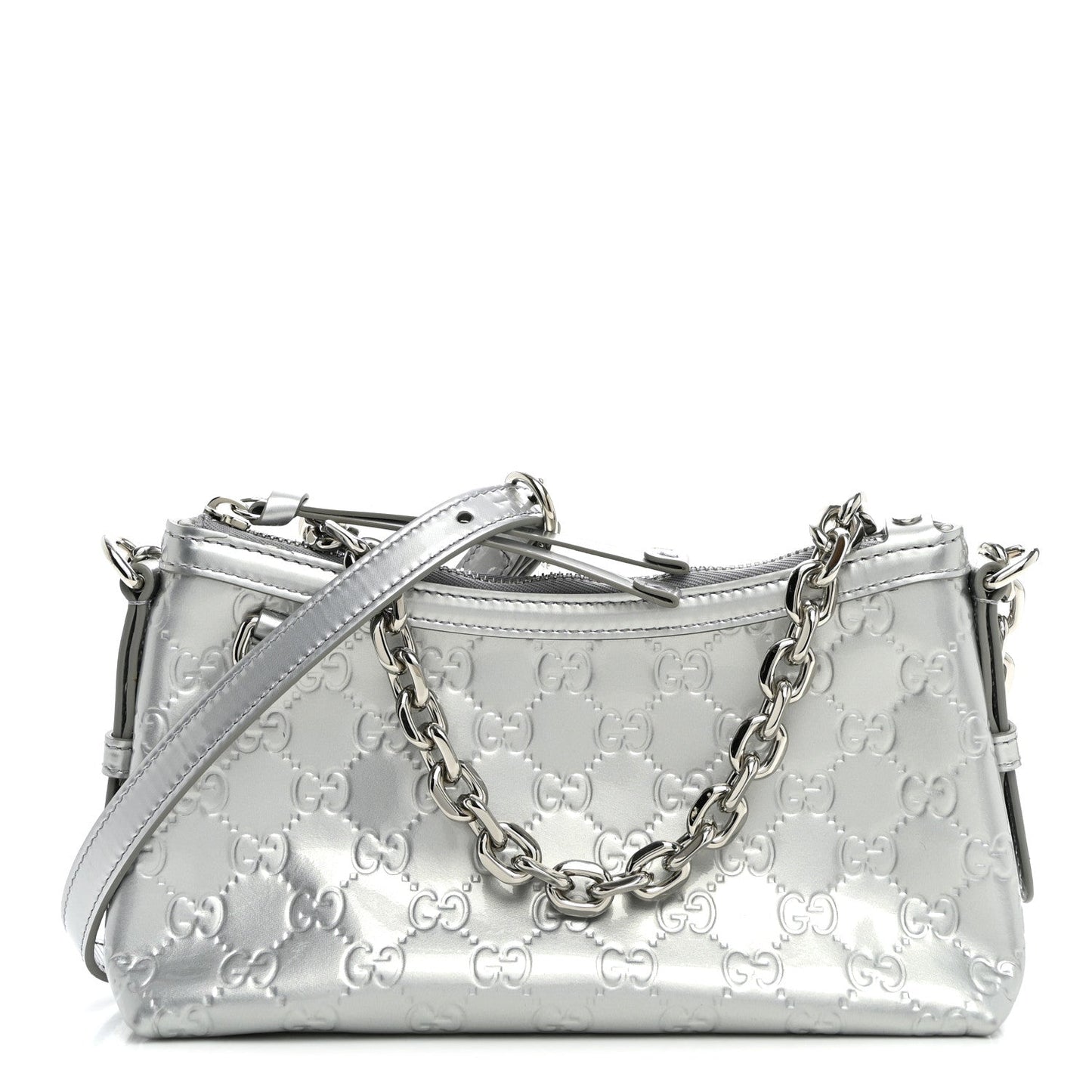 Shine Guccissima Emblem Small Shoulder Bag Silver