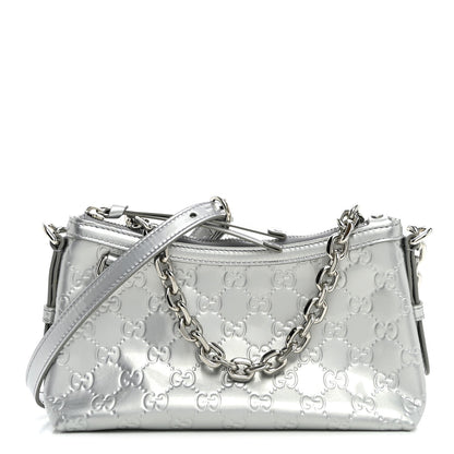 Shine Guccissima Emblem Small Shoulder Bag Silver