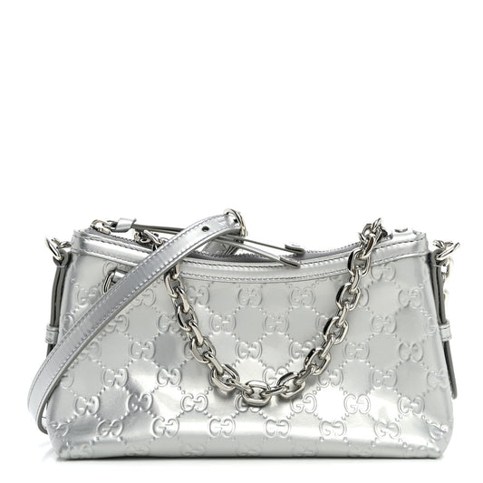 Shine Guccissima Emblem Small Shoulder Bag Silver
