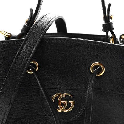 Glazed Textured Calfskin Web Small Ophidia Bucket Bag Black