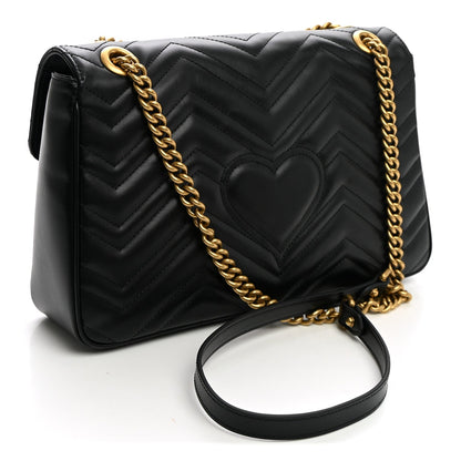 Calfskin Matelasse Medium GG Marmont Shoulder Bag Black