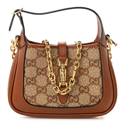 New Canvas Charisma Calfskin Crystal GG Monogram Mini Jackie 1961 Hobo Camel Ebony