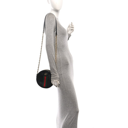 Grained Calfskin Web Mini Ophidia Round Shoulder Bag Black
